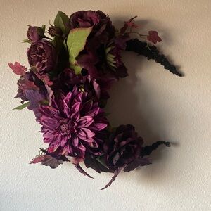 Purple floral crescent moon wreath